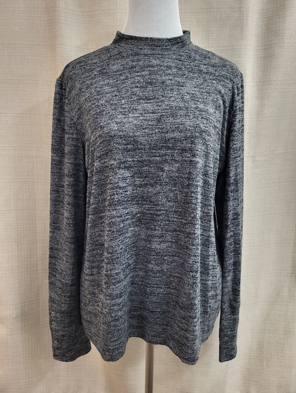 Rafaella Women's Long Sleeve Sweater Charcoal Tweed Heather Mock Neck Size Large